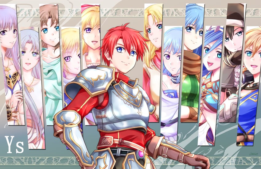 adol christin, dana iclucia, feena, reah, karja balta, and 7 more (ys and 10 more) drawn by xiacheng_tatsuya