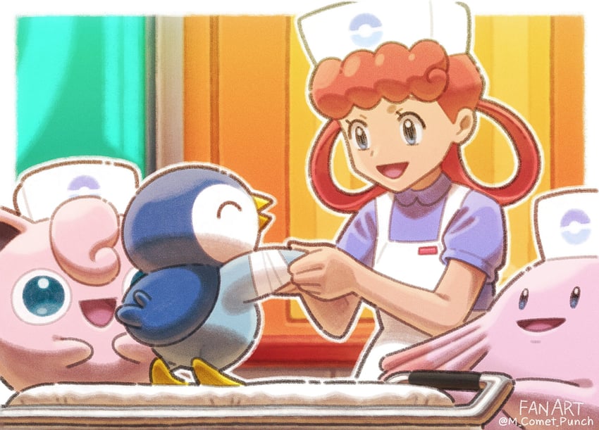 piplup, jigglypuff, joy, and chansey (pokemon and 1 more) drawn by komepan
