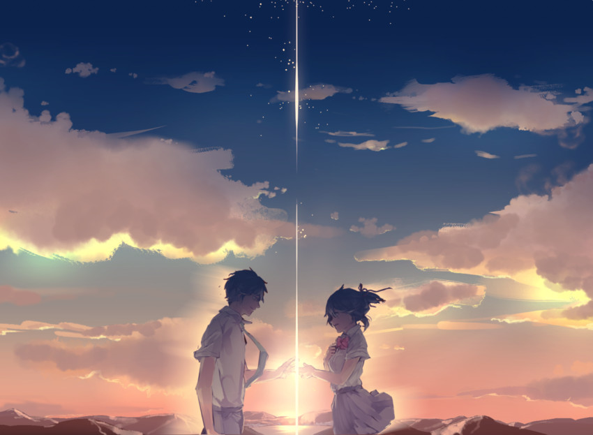 miyamizu mitsuha and tachibana taki (kimi no na wa.) drawn by or_i