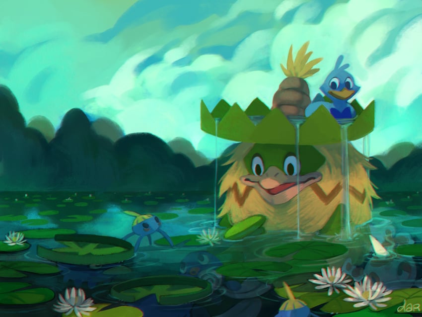 poliwag, lotad, goldeen, ducklett, surskit, and 1 more (pokemon) drawn by dar-draws