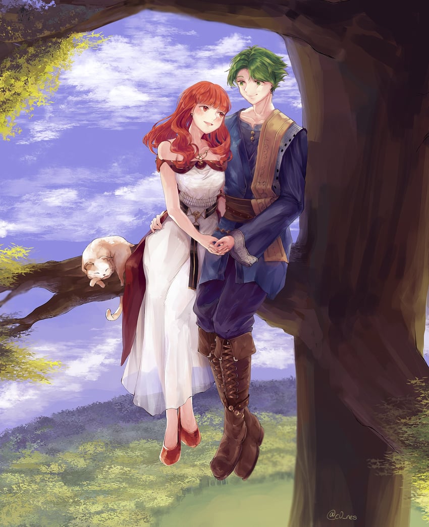celica and alm (fire emblem and 1 more) drawn by cones_(c0_nes)