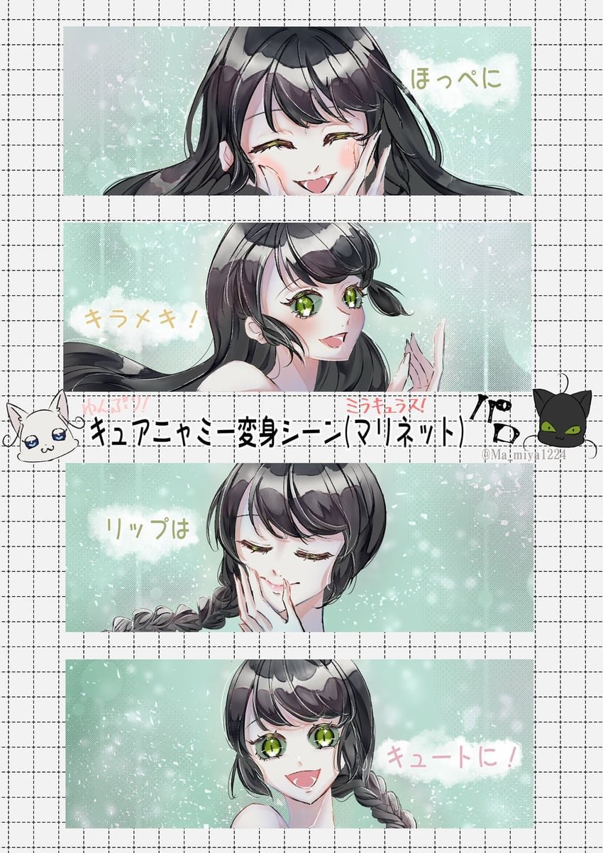 marinette dupain-cheng and lady noir (miraculous ladybug) drawn by ma_miya1224