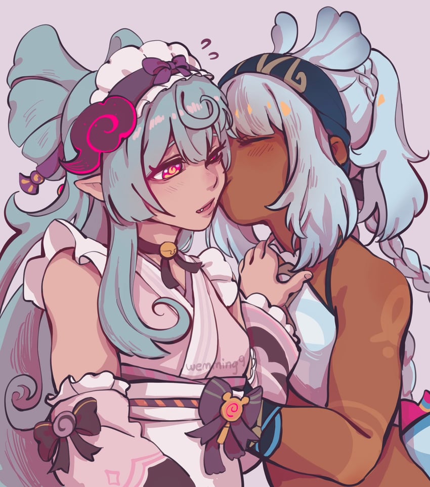mualani and yumemizuki mizuki (genshin impact) drawn by wem_(wemming9)