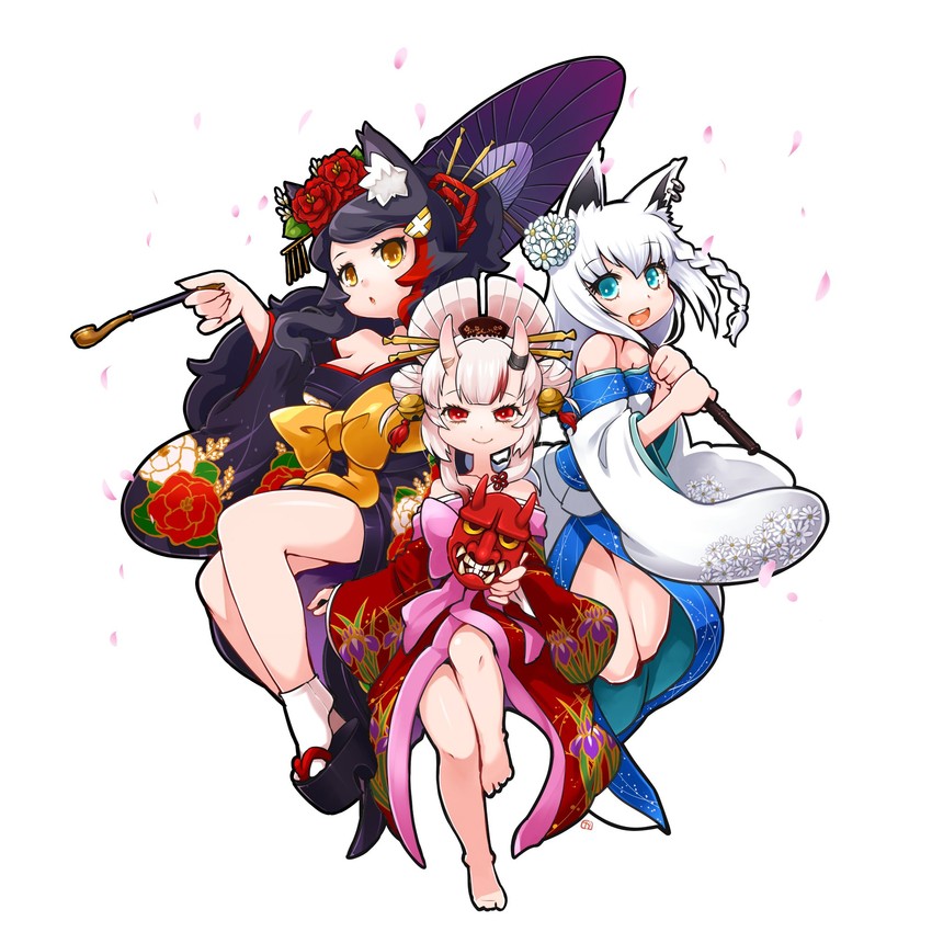 shirakami fubuki, ookami mio, and nakiri ayame (hololive) drawn by kaerun