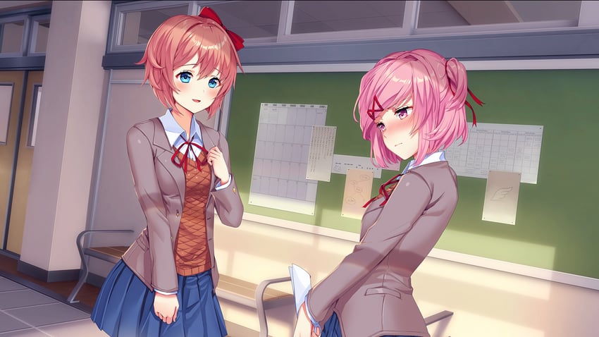 natsuki and sayori (doki doki literature club) drawn by lucidsky and squchan