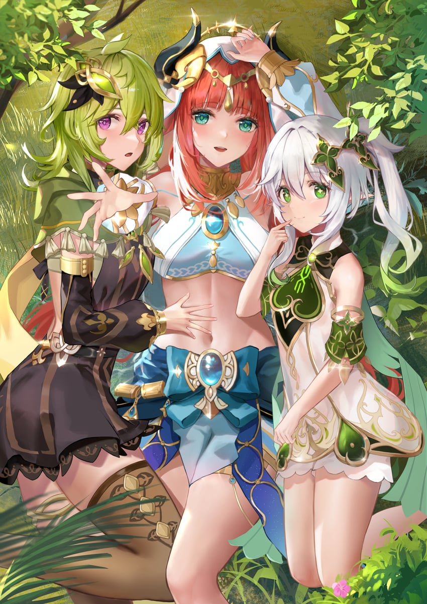 nahida, nilou, and collei (genshin impact) drawn by a-by