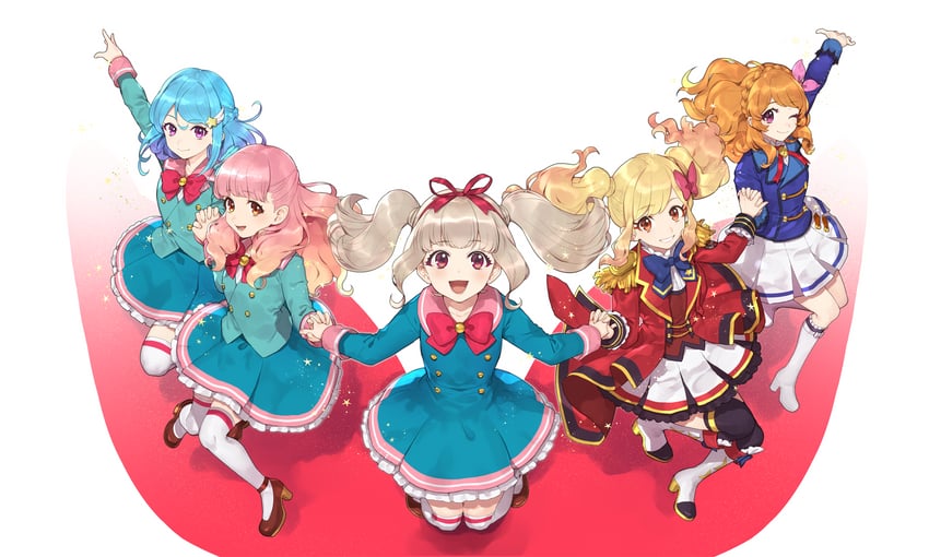 ozora akari, nijino yume, yuki aine, minato mio, and kiseki raki (aikatsu!) drawn by hitoto