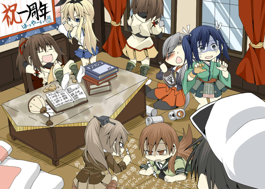 admiral, shimakaze, ooi, souryuu, kumano, and 3 more (kantai collection) drawn by hachiman_(douno)
