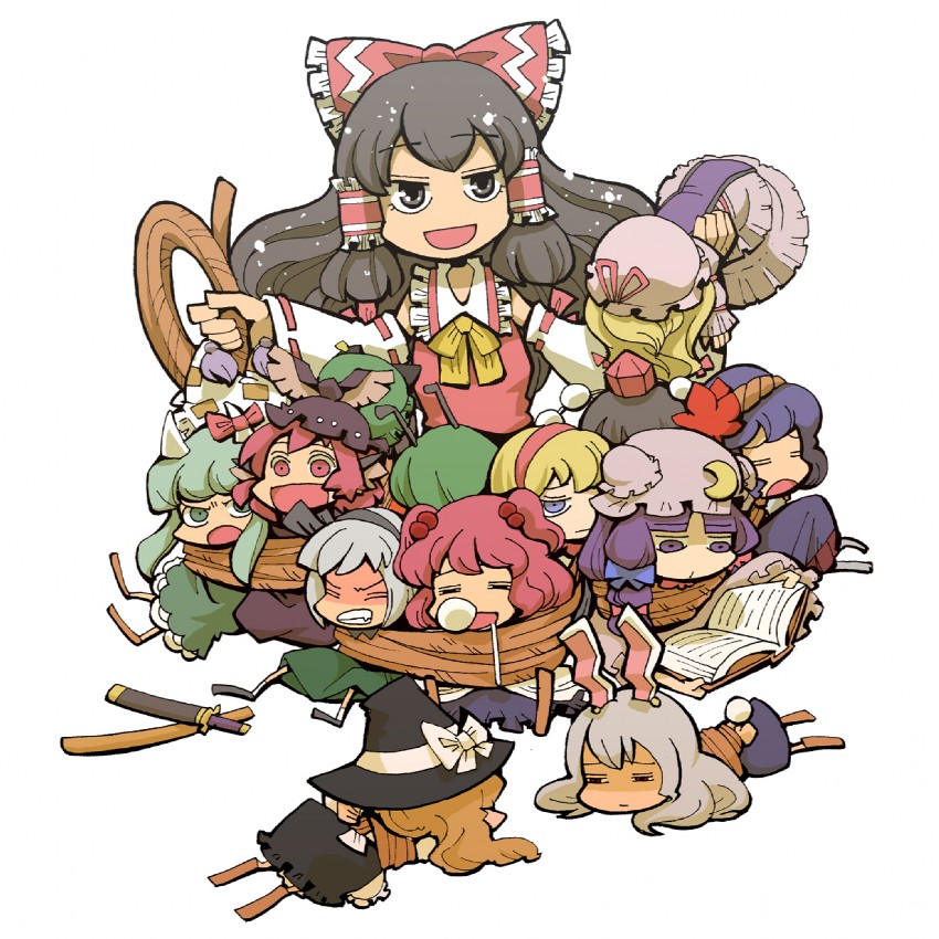 hakurei reimu, kirisame marisa, konpaku youmu, alice margatroid, patchouli knowledge, and 11 more (touhou) drawn by hounori