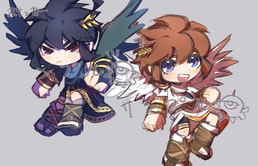 pit, dark pit, and monoeye (kid icarus and 1 more) drawn by ko_iwari_ngo