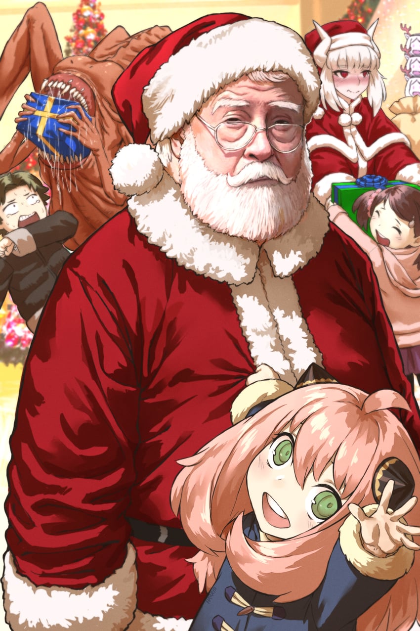 anya, lucifer, damian desmond, cerberus, santa claus, and 2 more (spy x family and 2 more) drawn by haraya_manawari