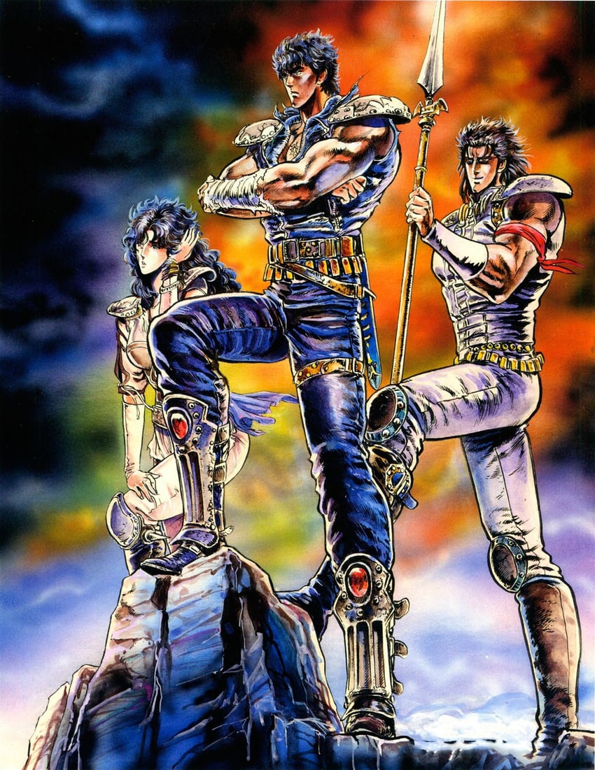 kenshiro, rei, and mamiya (hokuto no ken) drawn by hara_tetsuo