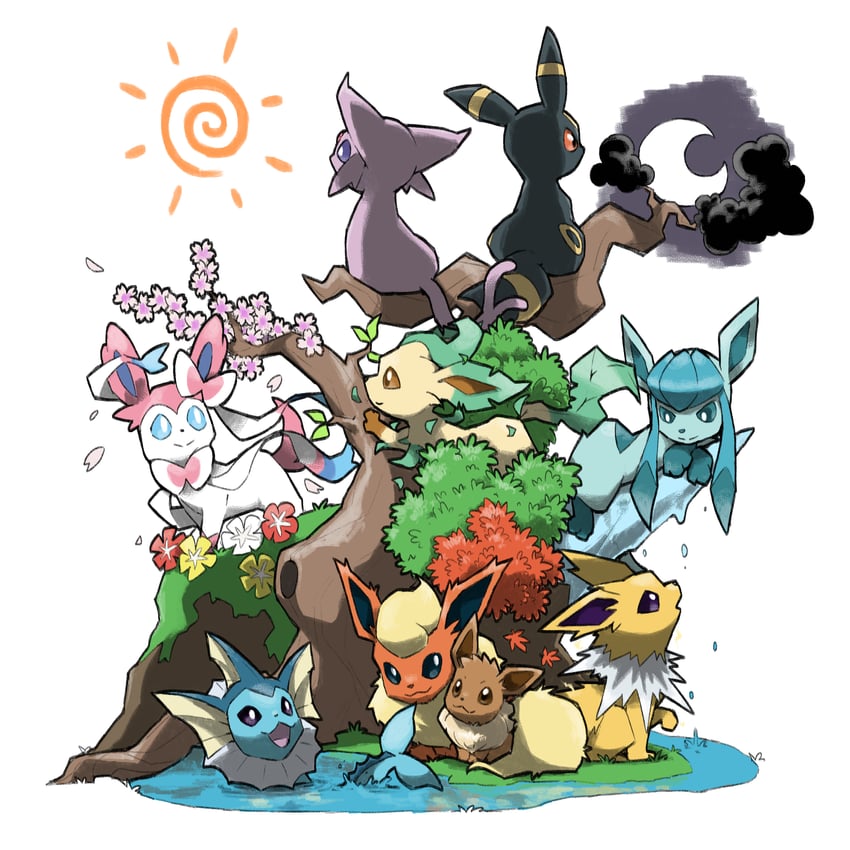 eevee, sylveon, umbreon, glaceon, vaporeon, and 3 more (pokemon) drawn by blacknirrow