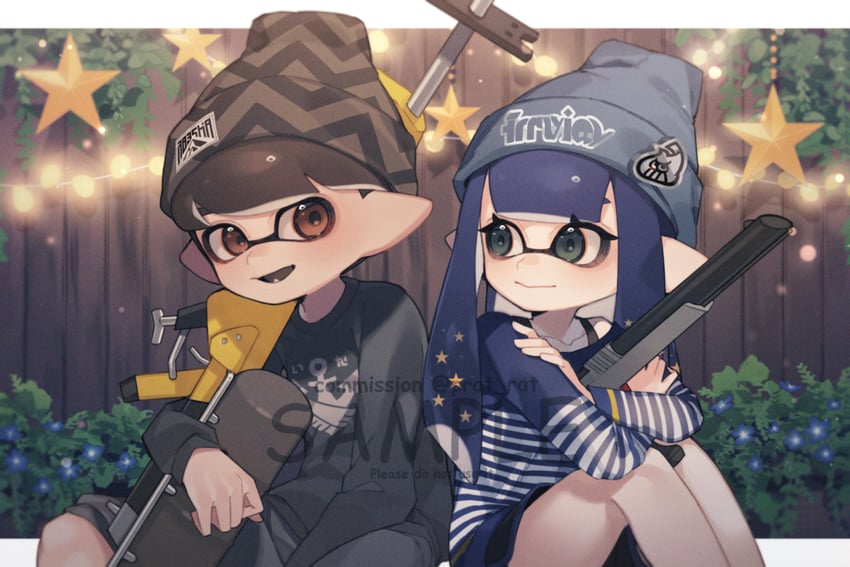 inkling player character, inkling girl, and inkling boy (splatoon) drawn by prat_rat