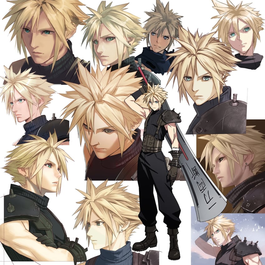 cloud strife (final fantasy and 3 more) drawn by decoponmagi