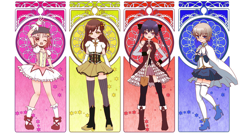kaname madoka, miki sayaka, sakura kyoko, tomoe mami, ebisuzawa kurumi, and 3 more (mahou shoujo madoka magica and 3 more) drawn by lunarose