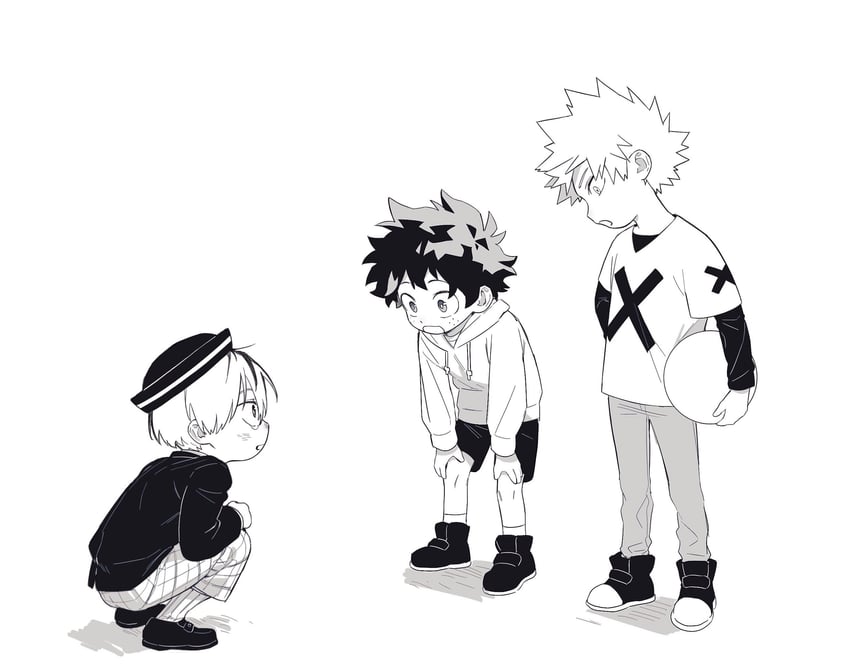 midoriya izuku, bakugou katsuki, and todoroki shoto (boku no hero academia) drawn by jessiejjjj