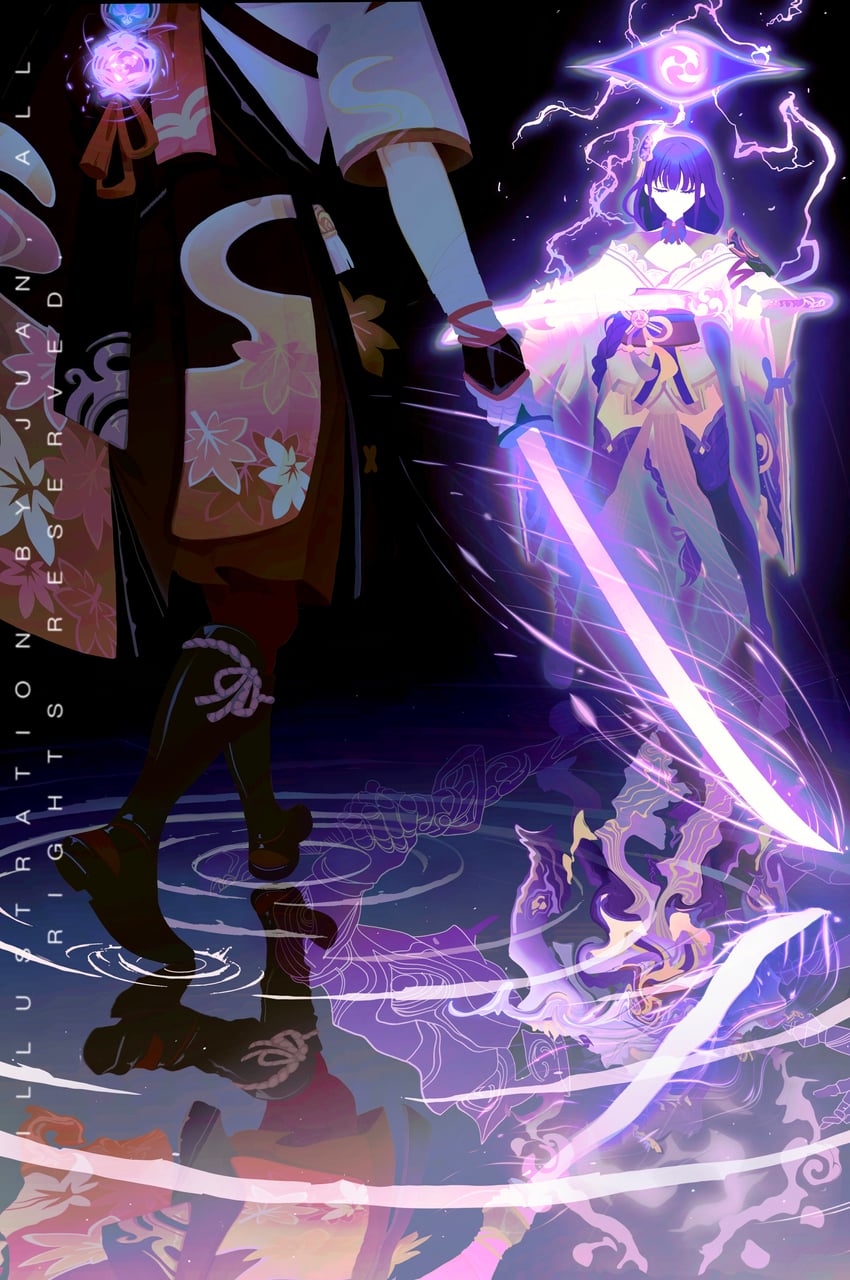 raiden shogun and kaedehara kazuha (genshin impact) drawn by jueweiya