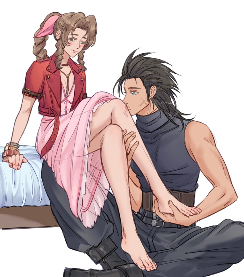 aerith gainsborough and zack fair (final fantasy and 2 more) drawn by sylvthea