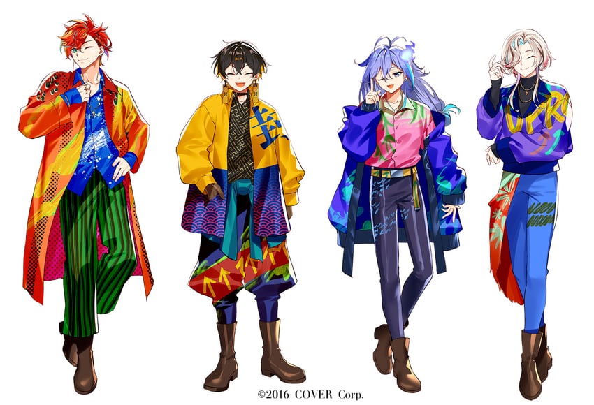 yatogami fuma, minase rio, utsugi uyu, and hizaki gamma (holostars) drawn by murakami_yuichi