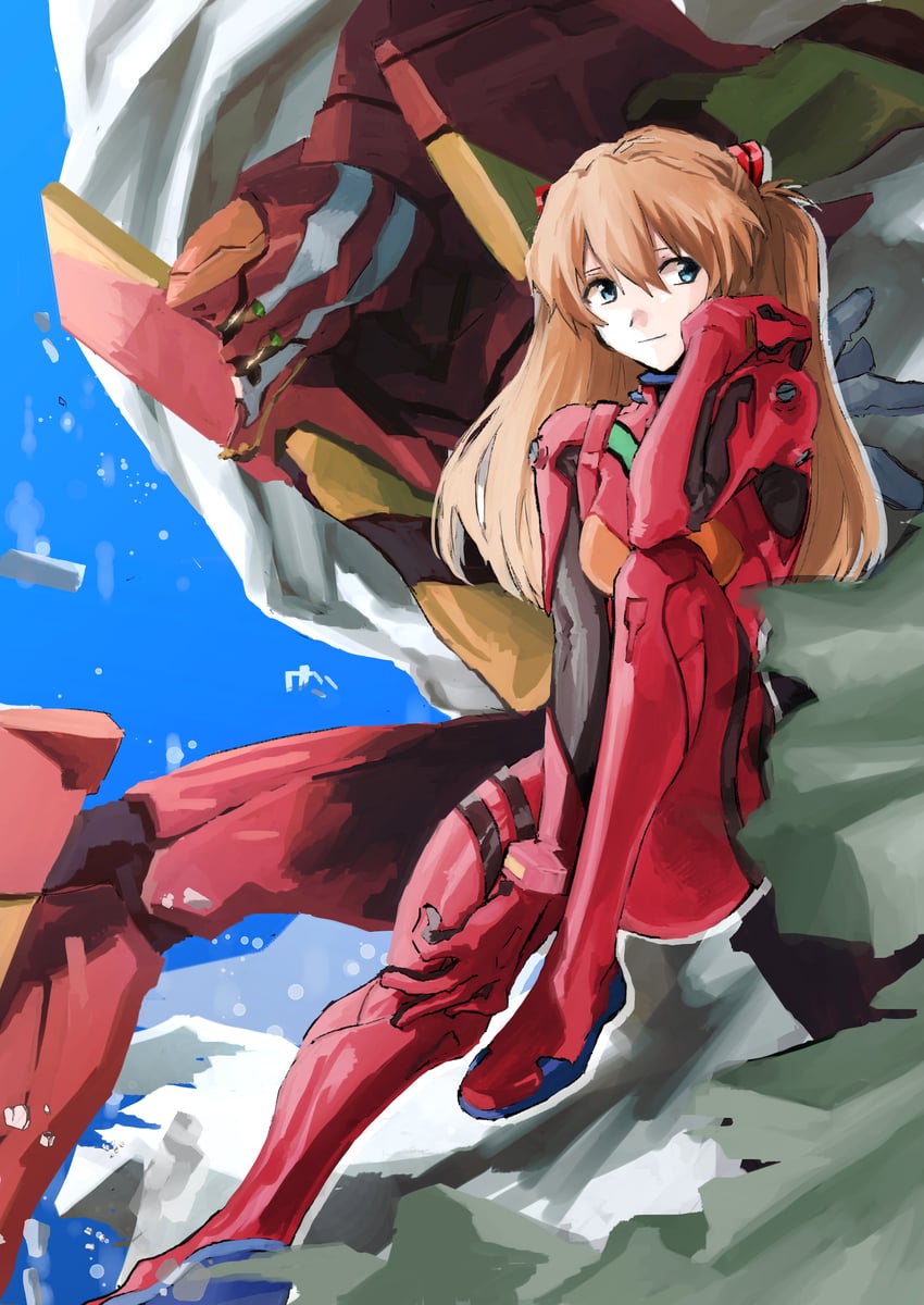 souryuu asuka langley and eva 02 (neon genesis evangelion) drawn by emkt