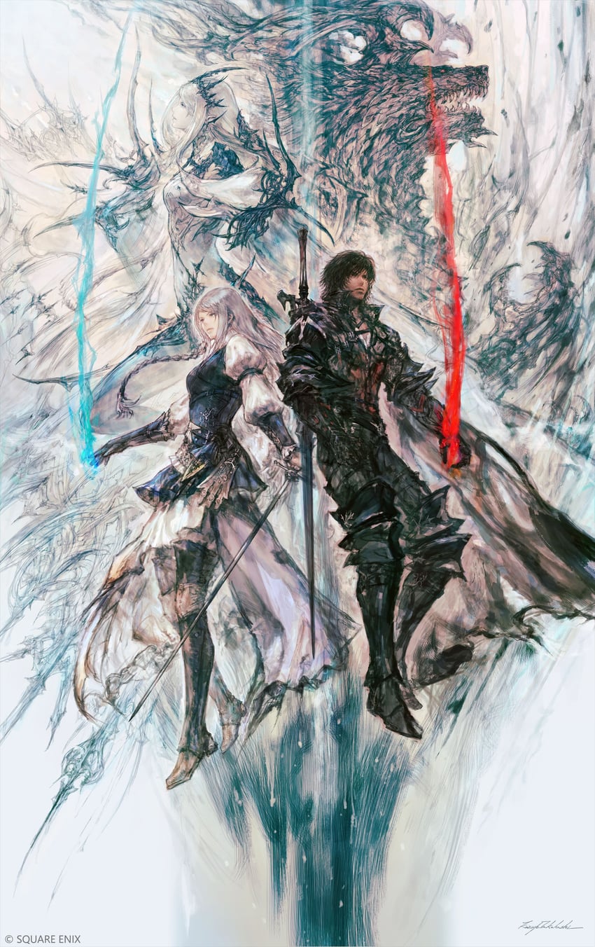 clive rosfield, jill warrick, shiva, and ifrit (final fantasy and 1 more) drawn by takahashi_kazuya