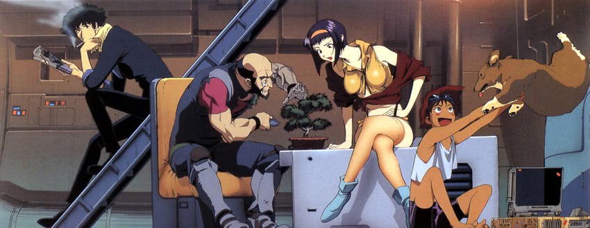 faye valentine, spike spiegel, edward wong hau pepelu tivrusky iv, ein, and jet black (cowboy bebop)