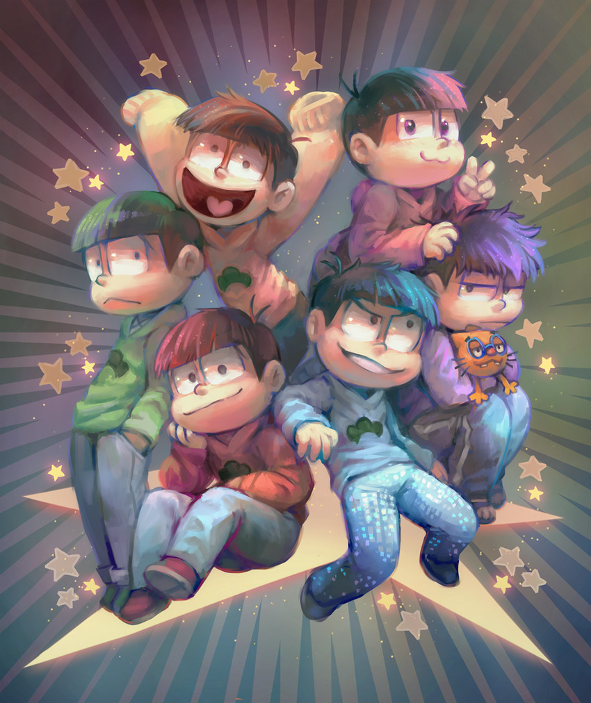 matsuno osomatsu, matsuno karamatsu, matsuno ichimatsu, matsuno jyushimatsu, matsuno choromatsu, and 2 more (osomatsu and 2 more) drawn by lapres