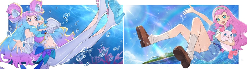 laura la mer, cure la mer, and kururun (precure and 1 more) drawn by sipeiren