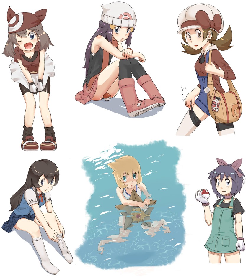 dawn, may, misty, lyra, staryu, and 3 more (pokemon and 3 more) drawn by nyonn24