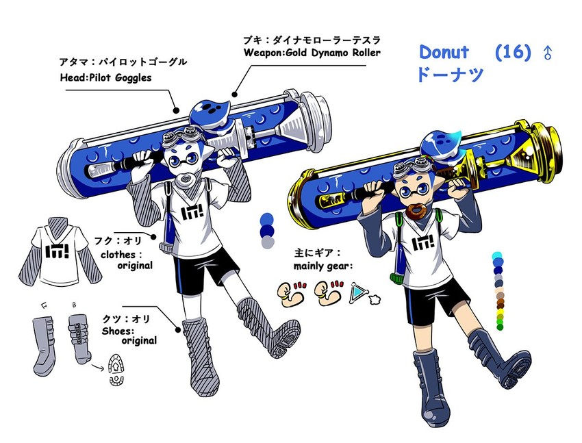 inkling player character, inkling boy, and donut (splatoon and 1 more) drawn by zoza