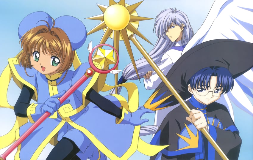 kinomoto sakura, yue, and hiiragizawa eriol (cardcaptor sakura) drawn by takahashi_kumiko