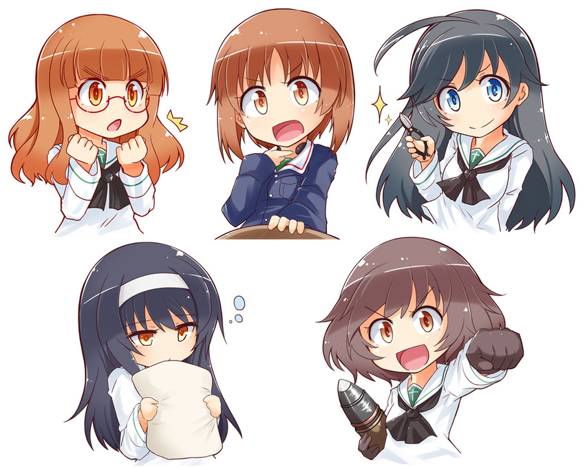 nishizumi miho, akiyama yukari, takebe saori, reizei mako, and isuzu hana (girls und panzer) drawn by kitayama_miuki