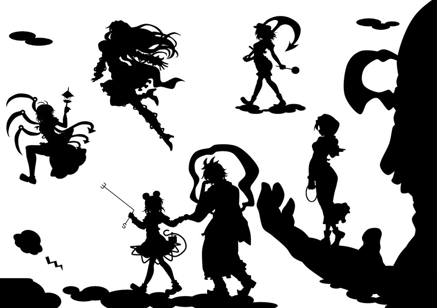 nazrin, hijiri byakuren, houjuu nue, toramaru shou, murasa minamitsu, and 2 more (touhou and 1 more) drawn by kitazinger