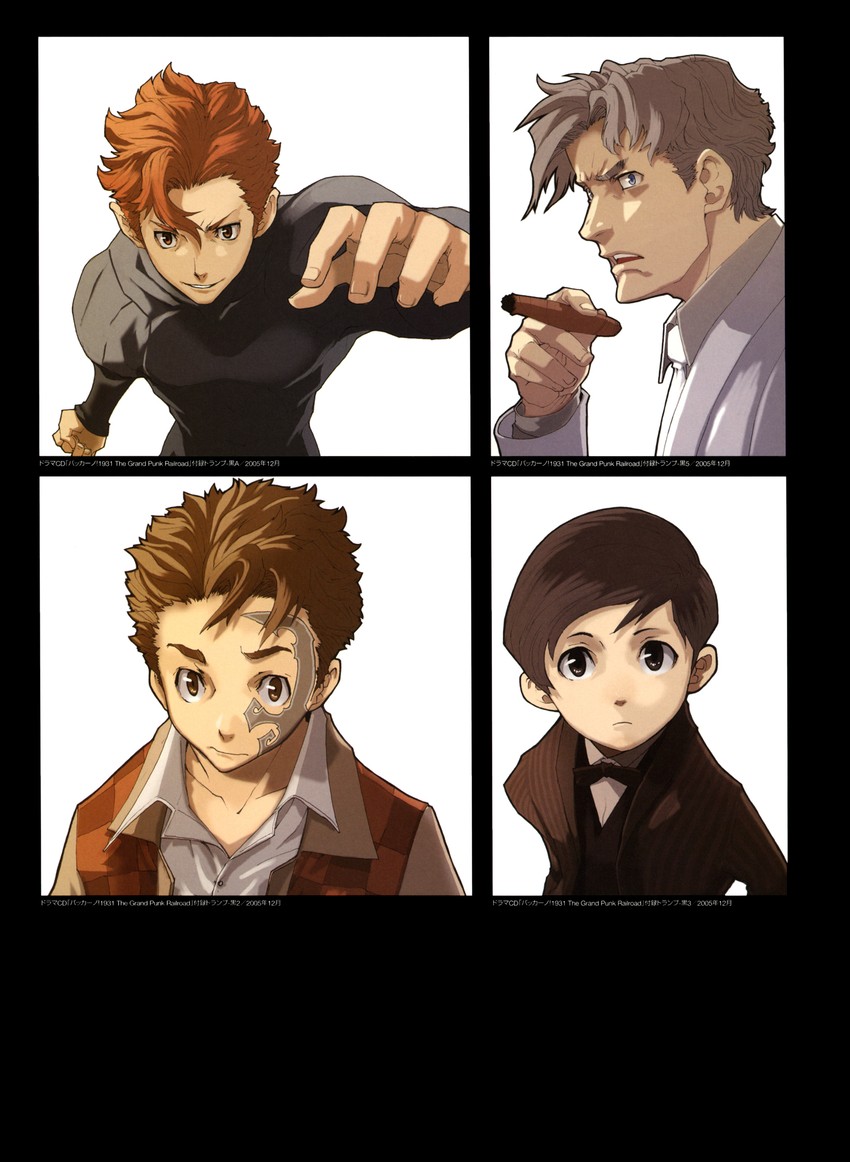 claire stanfield, ladd russo, jacuzzi splot, and czeslaw meyer (baccano!) drawn by enami_katsumi
