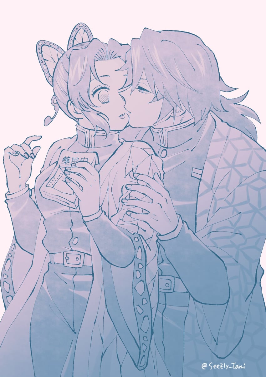 kochou shinobu and tomioka giyuu (kimetsu no yaiba) drawn by seezly_tani
