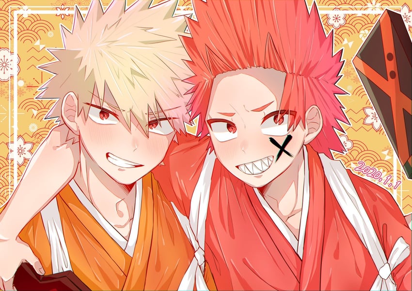 bakugou katsuki and kirishima eijiro (boku no hero academia) drawn by hane11254