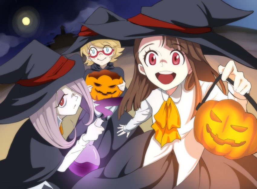 kagari atsuko, sucy manbavaran, and lotte jansson (little witch academia) drawn by kog2n