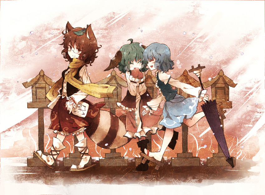 tatara kogasa, kasodani kyouko, and futatsuiwa mamizou (touhou and 1 more) drawn by hisona_(suaritesumi)