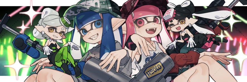 inkling player character, inkling girl, callie, and marie (splatoon) drawn by prat_rat