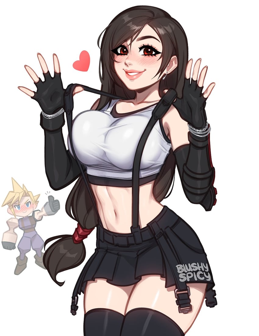 tifa lockhart and cloud strife (final fantasy and 2 more) drawn by blushyspicy