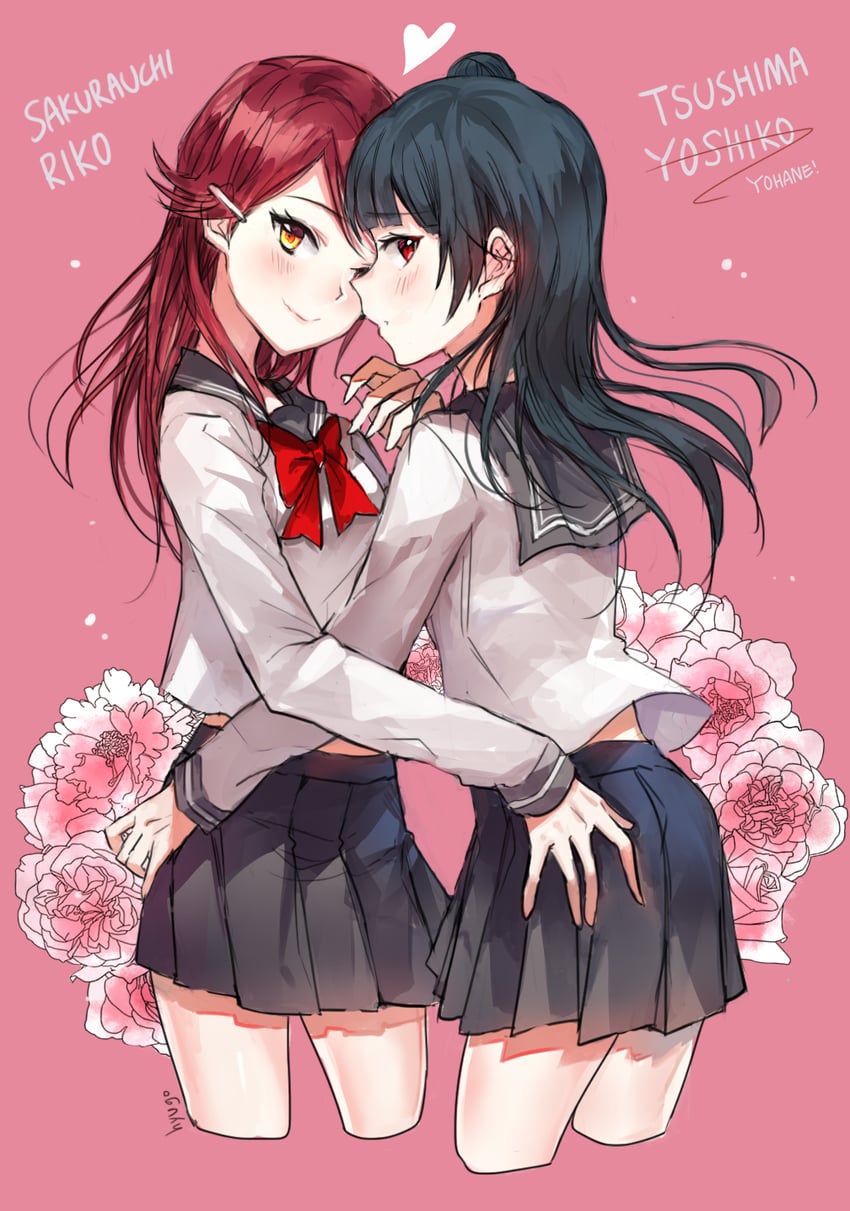 tsushima yoshiko and sakurauchi riko (love live! and 1 more) drawn by hyugo