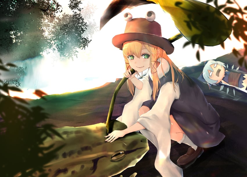 cirno and moriya suwako (touhou) drawn by kurowa_(curowa)
