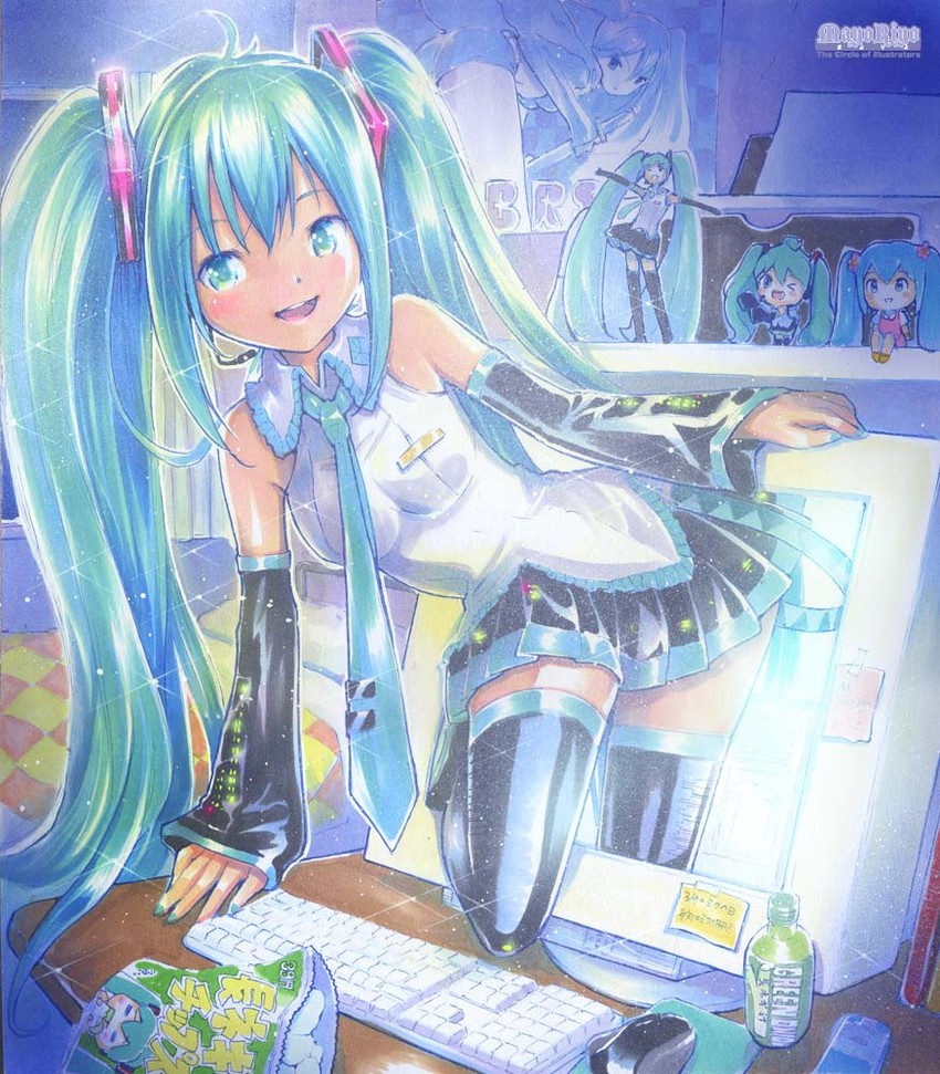 hatsune miku and black rock shooter (vocaloid and 1 more) drawn by mayo_riyo