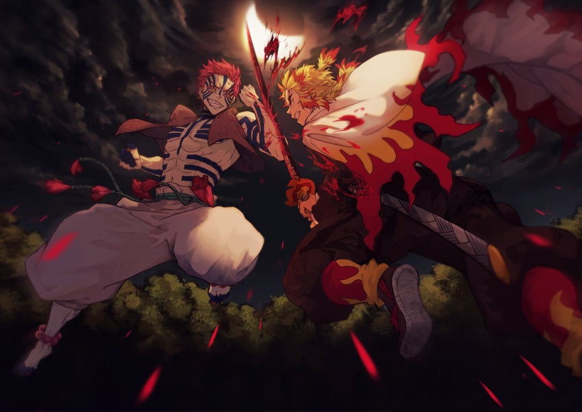 rengoku kyoujurou and akaza (kimetsu no yaiba) drawn by piku_momo