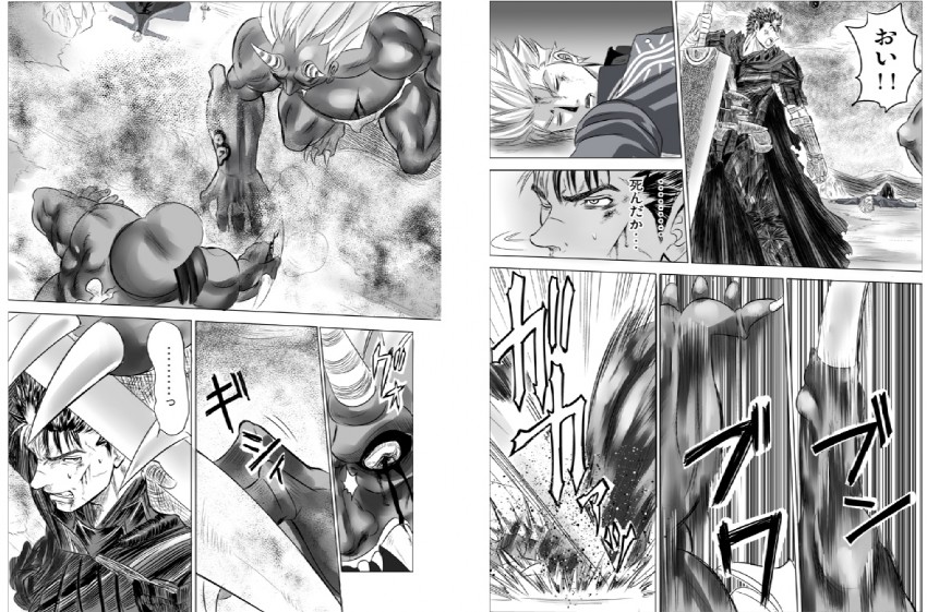 guts, vergil, and youkai kusaregedo (devil may cry and 3 more) drawn by nagare