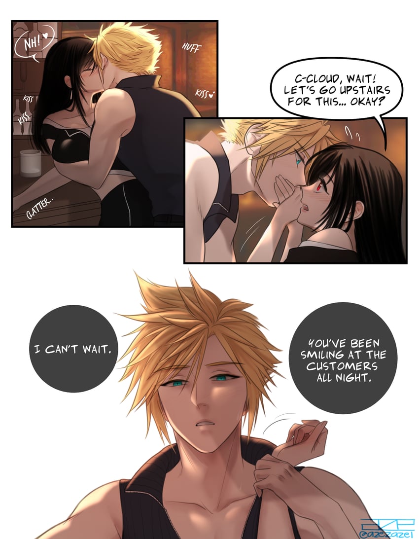 tifa lockhart and cloud strife (final fantasy and 3 more) drawn by azezazel