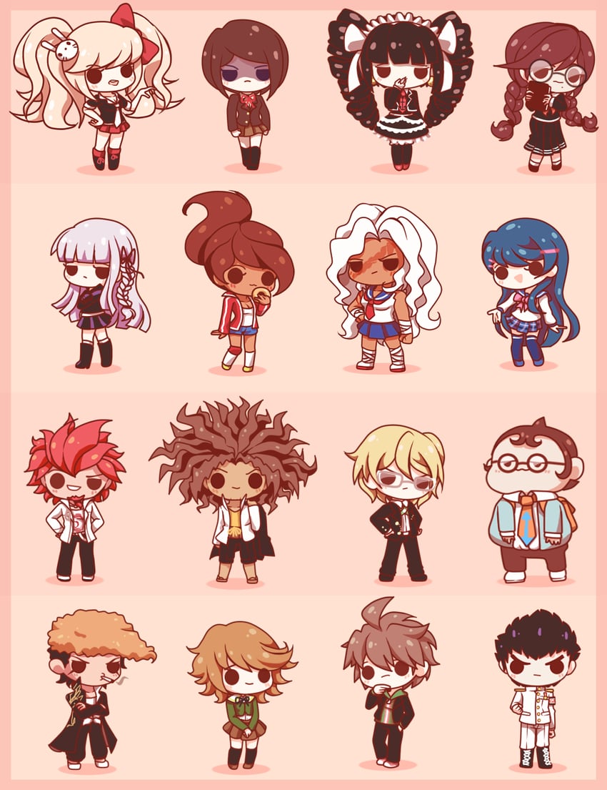 kirigiri kyoko, enoshima junko, naegi makoto, celestia ludenberg, maizono sayaka, and 11 more (danganronpa and 1 more) drawn by koki_arts
