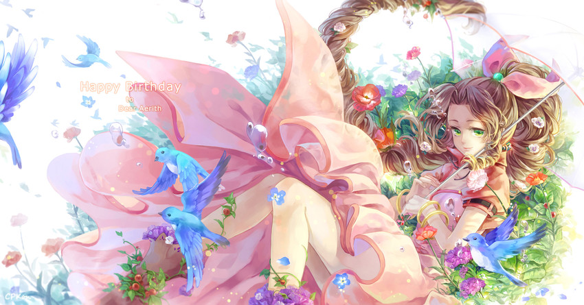aerith gainsborough (final fantasy and 1 more) drawn by cat_princess