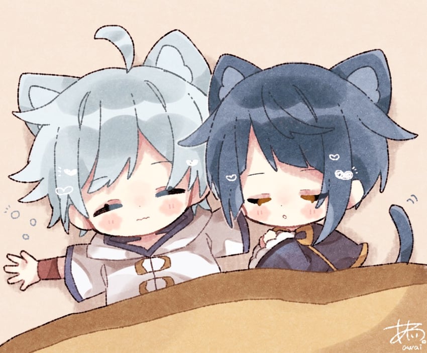 xingqiu and chongyun (genshin impact) drawn by nekorune_(bukubuku_awai)